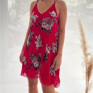 Free people womens  red sequins embroidered dress size small